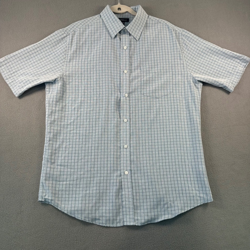 Croft & Barrow Mens Blue White Grid Short Sleeve Button Down Shirt Medium
